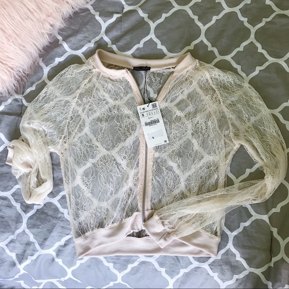 BNWT ZARA Nude Lace Bomber Jacket